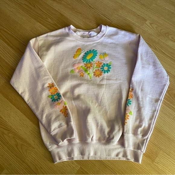 PacSun LA Pink Floral Crewneck Sweatshirt Women’s Small - Picture 1 of 6